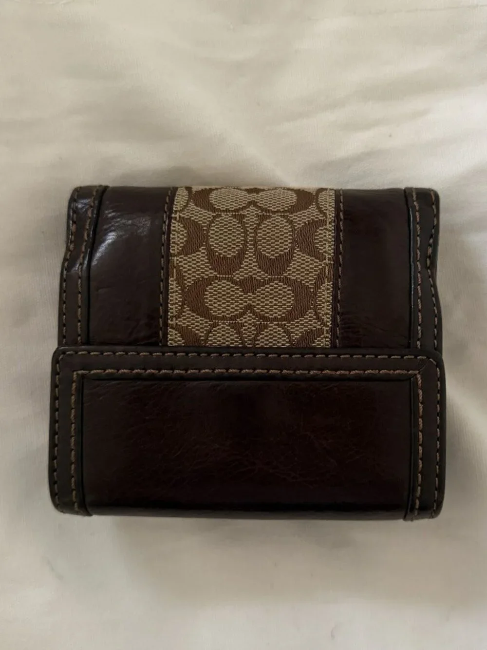 Coach Dark Brown Leather Canvas Wallet